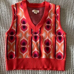 Bright Retro Knit V-Neck Sweater Vest in Orange Multi